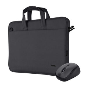 SET BORSA LAPTOP FINO A 16" + MOUSE WIRELESS REALIZZATI CON MATERIALE RICICLATO - TRUST BOLOGNA NERO