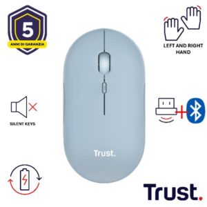 MOUSE WIRELESS RICARICABILE MULTICONNECT BT + WL 2,4GHZ ULTRASOTTILE SILENT - 1600DPI - TRUST PUCK - BLU